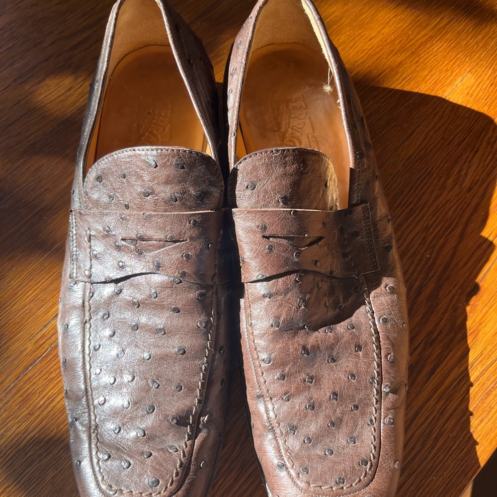 Salvatore Ferragamo Textured Brown Loafers